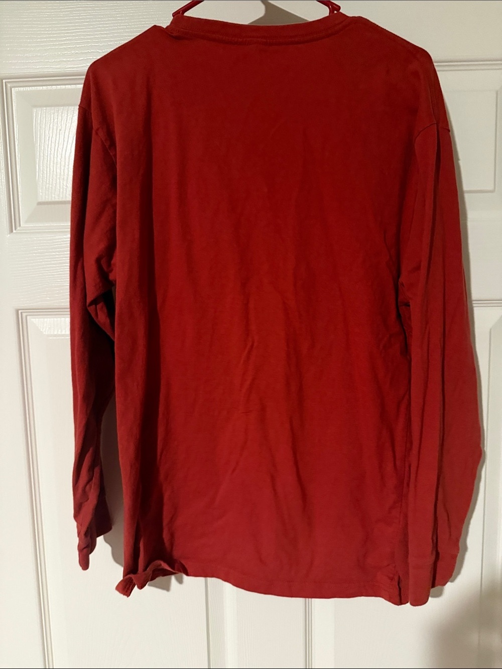 Red Long-Sleeve Graphic Tee with Small Green Tree Motif - Lookin' Pine - Picture 4 of 4